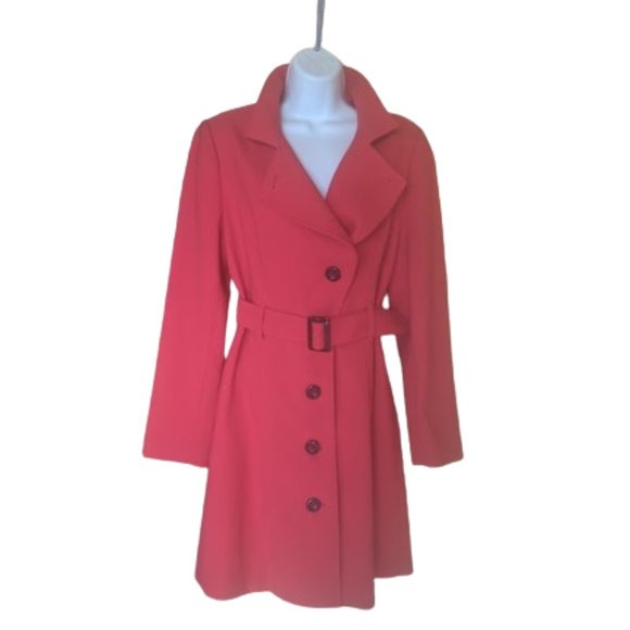 Bright Red Belted Peacoat Size Large - Picture 4 of 10